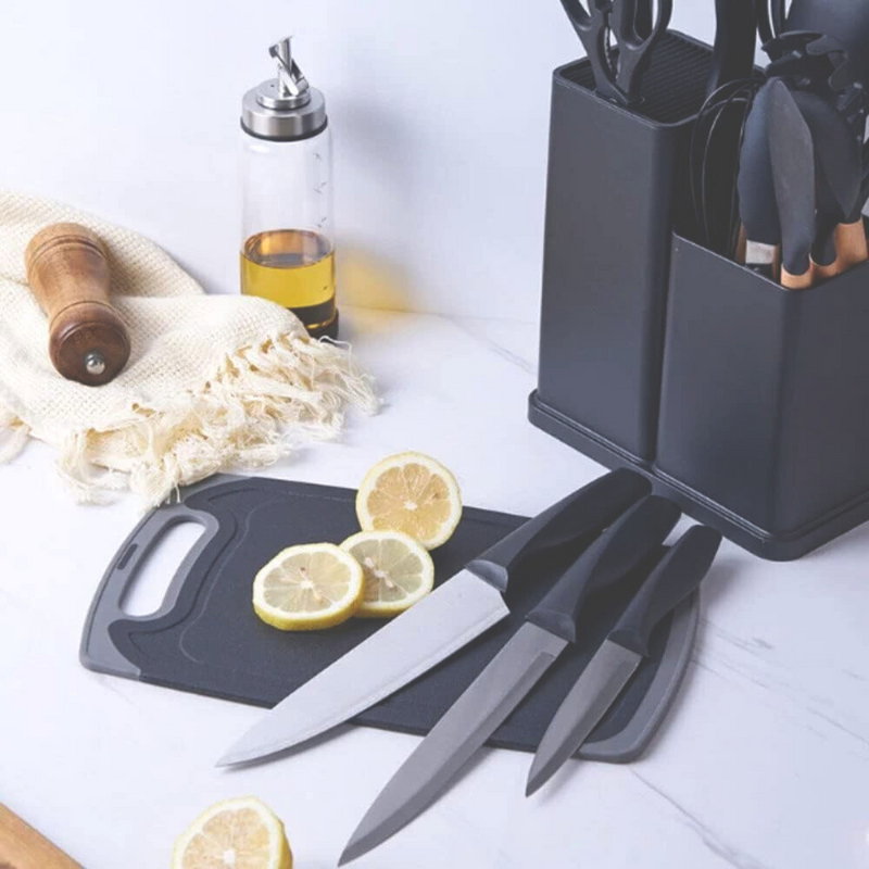 PRETO - 19 peças - Conjunto de Utensílios de Cozinha Completo
