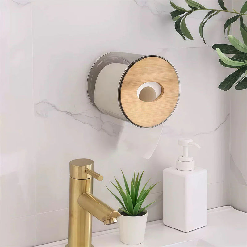 Porta Papel Higienico Luxo Transparente Com Tampa De Bambu
