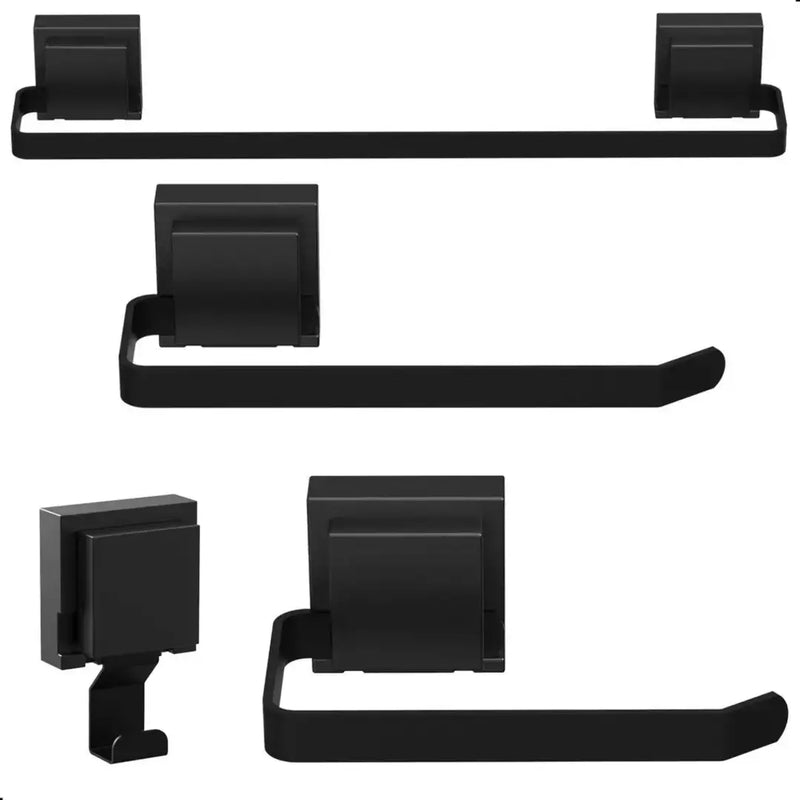 Kit Acessórios Para Banheiro Com Ventosa Preto 4 Peças