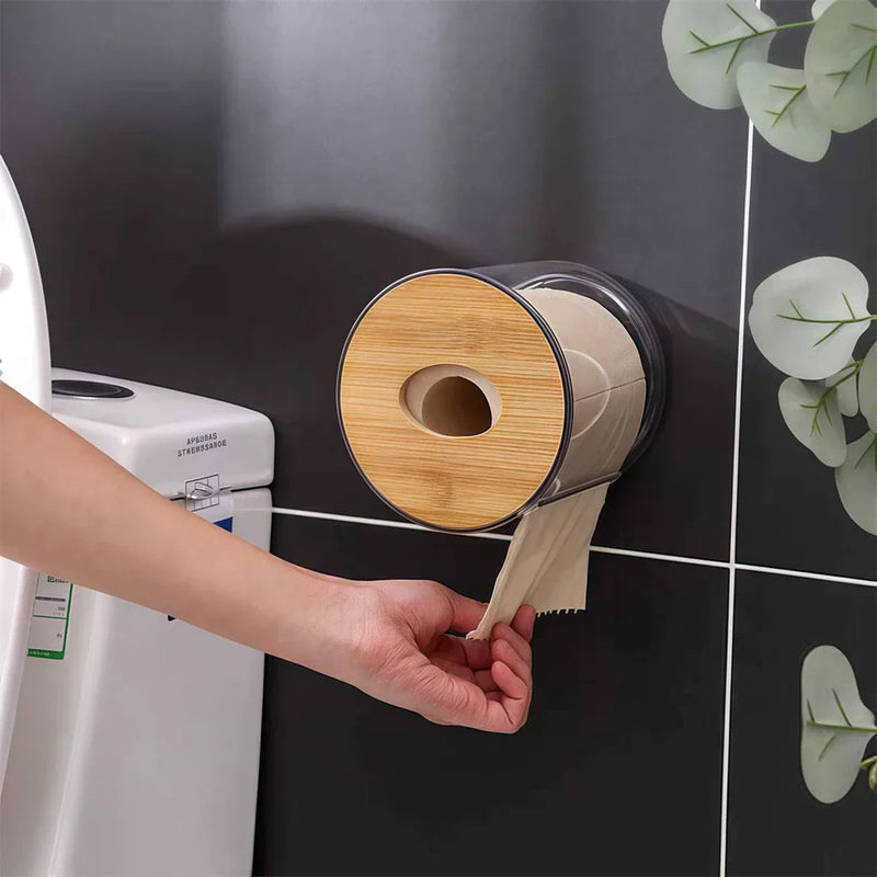 Porta Papel Higienico Luxo Transparente Com Tampa De Bambu