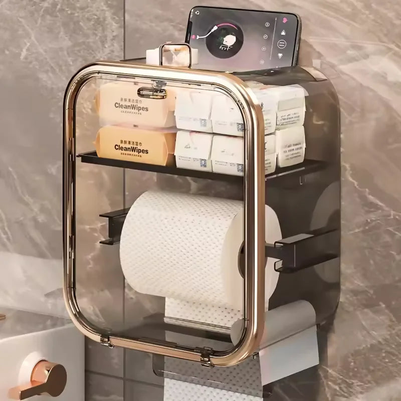 Caixa Box Porta Papel Higiênico Dispenser Organizador Banheiro Trava Magnética Suporte Celular