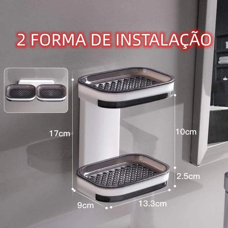 Saboneteira Adesiva de Parede Camada Dupla – Com Bandeja e Sem Perfuração
